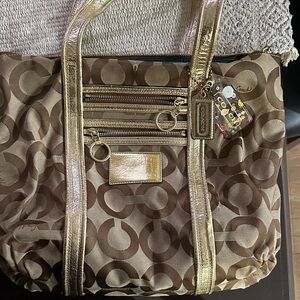 Coach Signature Brown and Gold Tote
